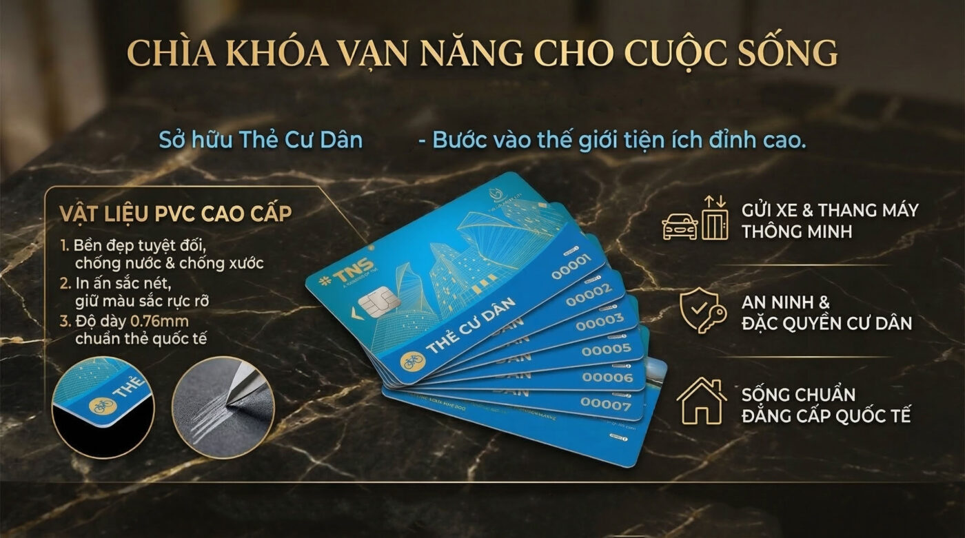 Thẻ cư dân nhựa PVC là giải pháp quản lý cư dân hiện đại cho chung cư, tòa nhà và khu đô thị. Thẻ được làm từ chất liệu PVC bền đẹp, chống nước, in sắc nét logo và thông tin cư dân, có thể tích hợp QR Code, chip từ hoặc RFID để kiểm soát ra vào hiệu quả. In thẻ cư dân PVC theo yêu cầu giúp nâng cao tính chuyên nghiệp và đảm bảo an ninh cho khu dân cư.